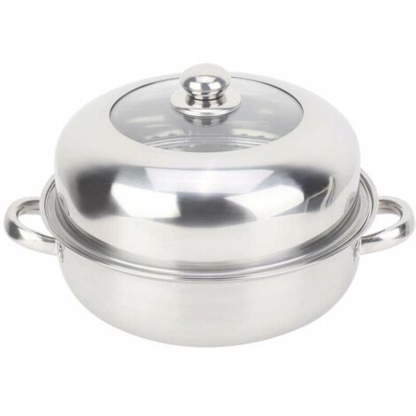 Vaporiera in acciaio inox da 28 cm con coperchio in vetro. Adatta a piani cottura in vetroceramica e a induzione.