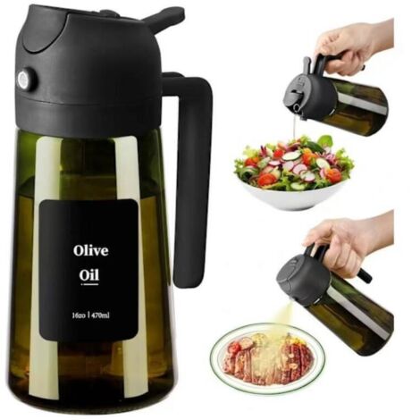 Vaporisateur à Huile et Distributeur d Huile – 470 ml en verre résistant à la lumière pour cuisine, friteuse à air, cuisine, salade et barbecue