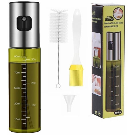 Vaporisateur d'Huile 100ml - Bouteille Pulvérisateur en Verre pour Cuisine, Huile d'Olive et Avocat, Embout Réglable pour Friteuse à Air, Salades, Grillades, Ustensiles de Cuisine (1 Pièce)