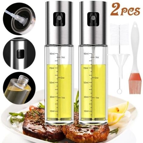 Vaporisateur d'huile et de vinaigre,2PCS Pulvérisateur d'huile 100ml,avec 1 Brosse et 1 Entonnoir 1 Brosse à huile,pour Cuisine/BBQ