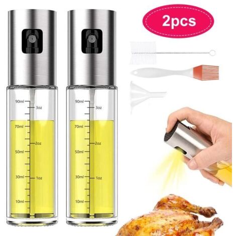 Vaporisateur d\'huile et de vinaigre,2PCS Pulvérisateur d\'huile 100ml,avec 2 Brosse et 1 Entonnoir 1 Brosse à huile pour Cuisine/BBQ