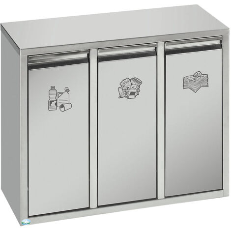 VAR, Poste de tri des déchets, en inox, capacité 3 x 7 l,