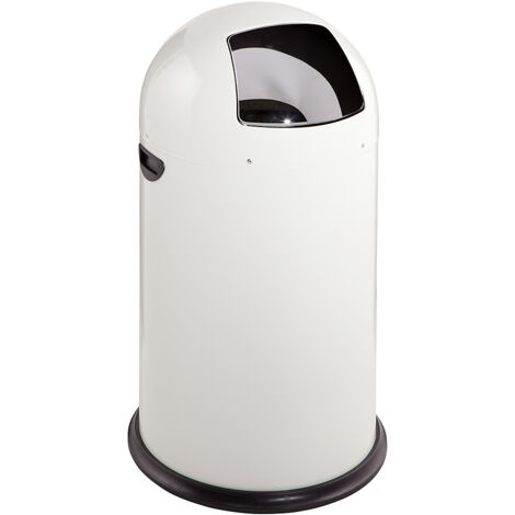VAR, Poubelle à poussoir, acier, fermeture automatique, blanc