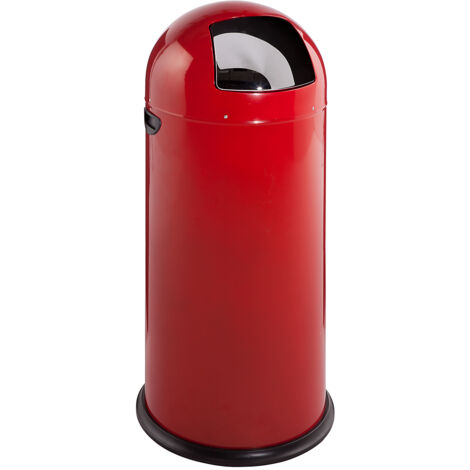 VAR, Poubelle à poussoir, acier, fermeture automatique, rouge