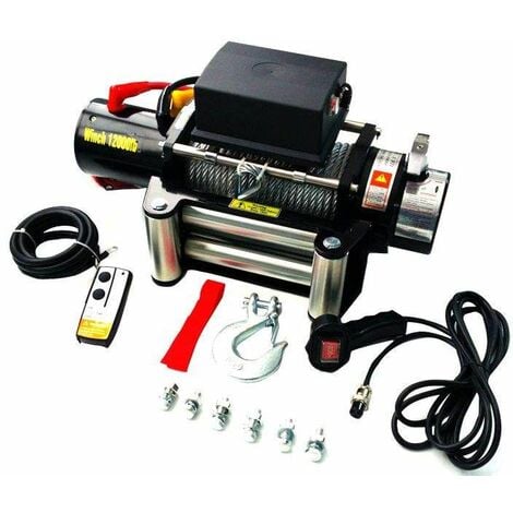 Varan Motors - SC12.0X Verricello elettrico 12V 5443kg 4800W, lunghezza del cavo 28 m, Ø 9,1mm