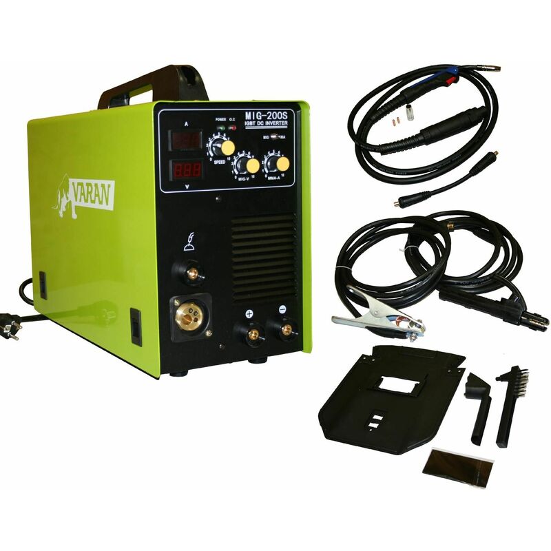 

var-mig200s-2 Soldadora Inverter 2 en 1 MIG + MMA, 200A+ accesorios - Verde - Varan Motors