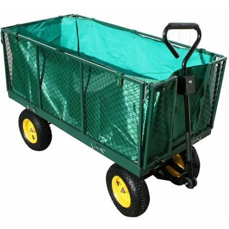 Varan Motors - TC1840 Carretto da Giardino XXL, rimorchio, carrello a mano con sponde ribaltabile 600Kg + telone interno