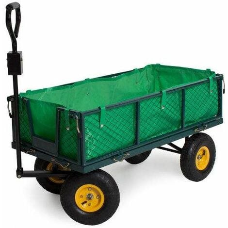 Varan Motors - TC1840A Carretto da Giardino, rimorchio, carrello a mano con sponde ribaltabile 350Kg + telone interno