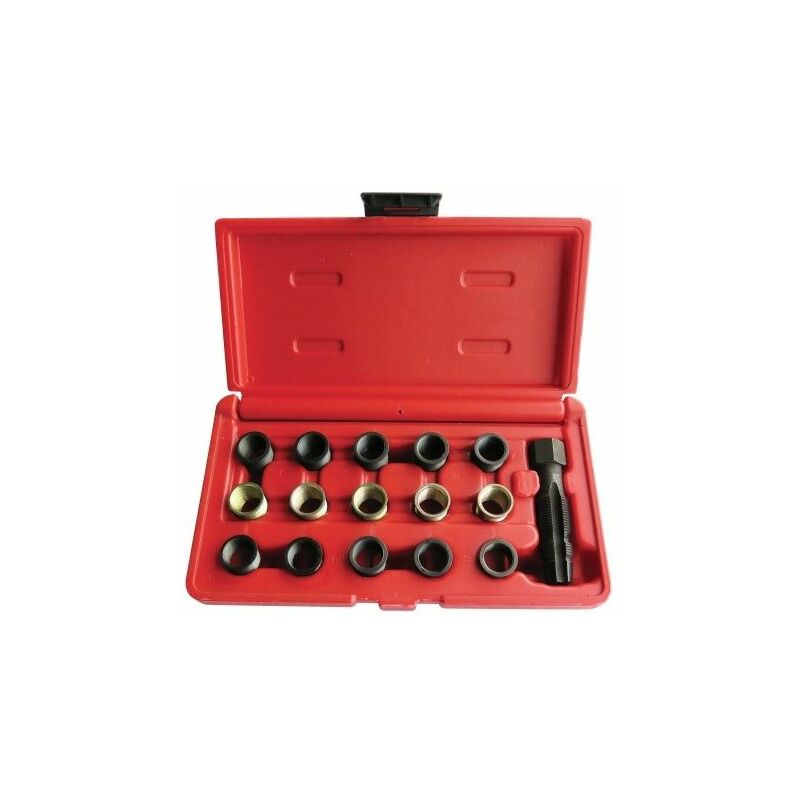 Varan Motors - VT13516 Set de réparation de filets de puits de bougie, tarauds et inserts filetés réféction bougies, 16pcs - Rouge