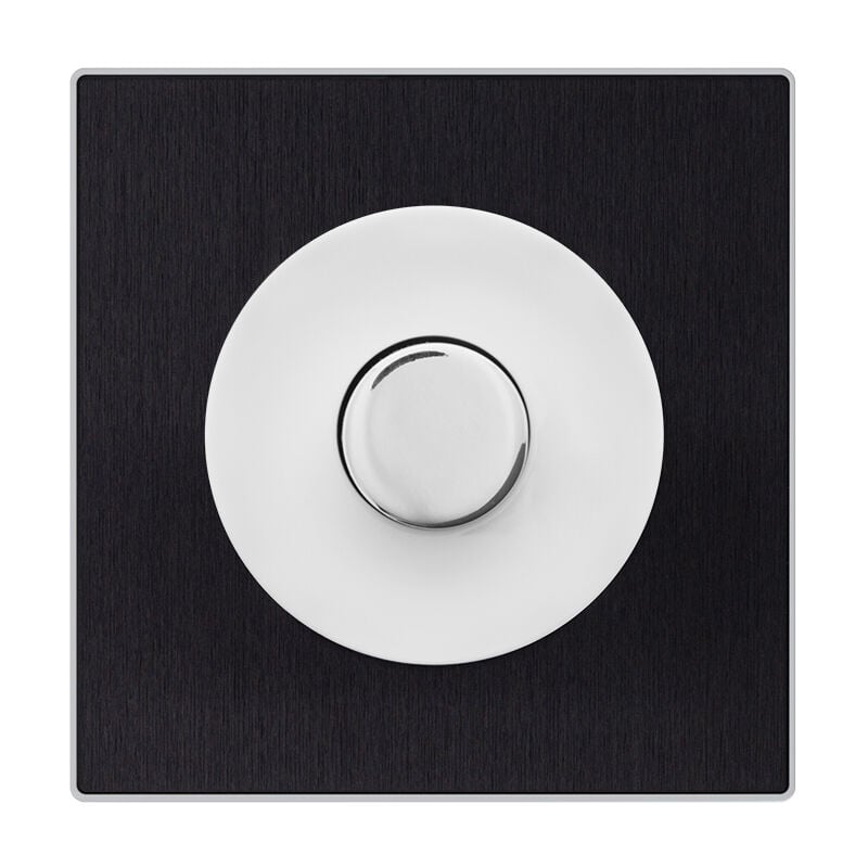 Variateur universel blanc - bouton blanc dom + plaque simple métallisé anthracite Fontini
