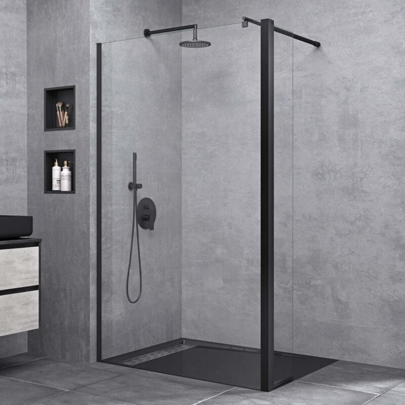 doporro Paroi de Douche à L'italienne Transparent Pare-Douche Verre de Sécurité 10mm Bremen2K 60x200cm Montage Réversible + Partie Latérale 30cm