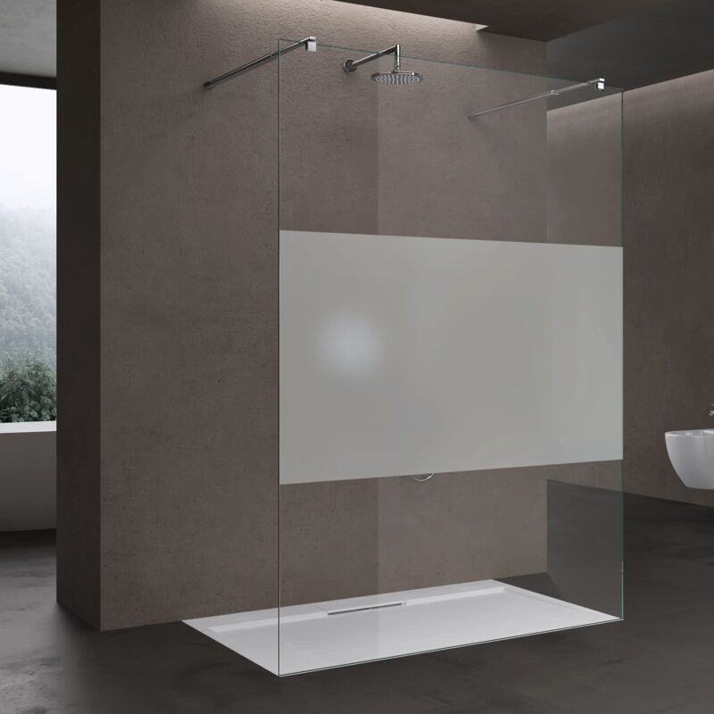 doporro Paroi de Douche à L'italienne Transparent avec Bande Opaque Verre 8mm Paroi 118x200cm Montage Réversible avec 2 Stabilisateurs Rectangulaires