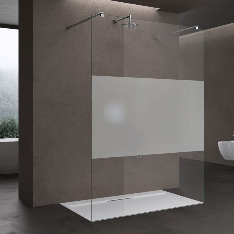 Paroi de Douche à L'italienne Bande Opaque 140 cm Pare-douche Verre 10mm Paroi 138x200cm avec 2 Stabilisateurs Rectangulaires Bremen02MS - Doporro