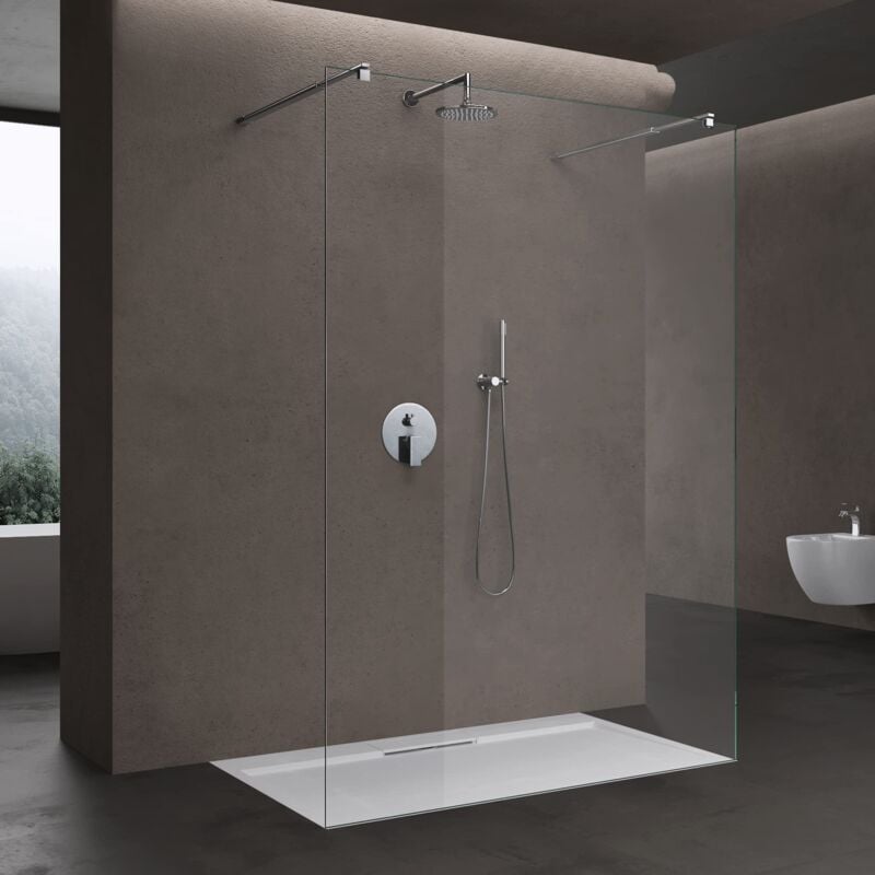 Paroi de Douche à L'italienne Transparent 110 cm Pare-douche Verre 10mm Paroi 108x200cm avec 2 Stabilisateurs Rectangulaires Bremen02K - Doporro