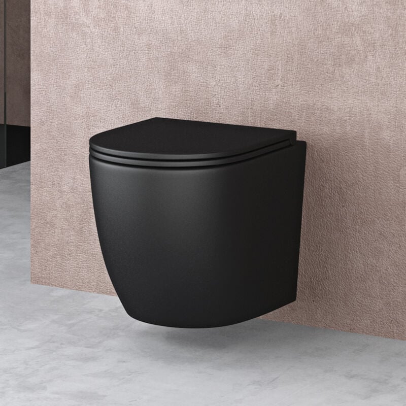 Wc Suspendu Gris Noir Mat Cuvette Céramique Toilette Abattant Silencieux avec Frein de Chute Aix179 - Doporro