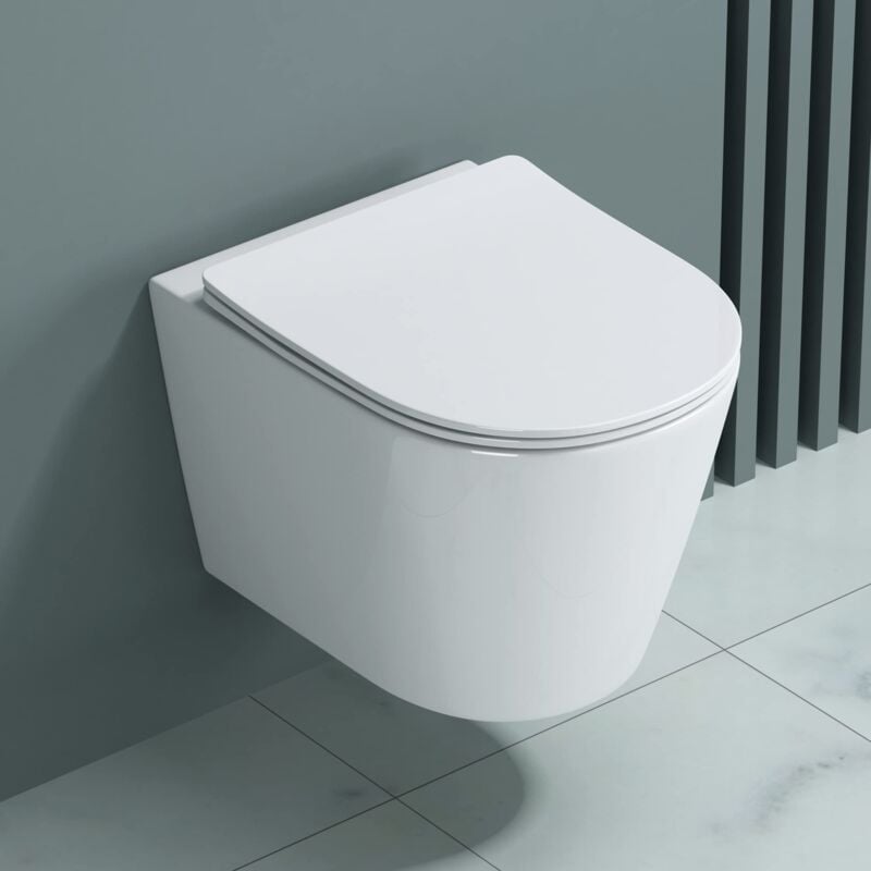 Wc Suspendu Blanc Cuvette Céramique Toilette Abattant Silencieux avec Frein de Chute Aix108-K - Doporro