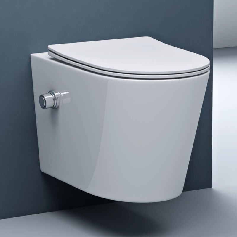 Wc Suspendu Blanc Cuvette Céramique Toilette avec Fonction de Bidet Abattant Silencieux avec Frein de Chute Aix601 - Doporro