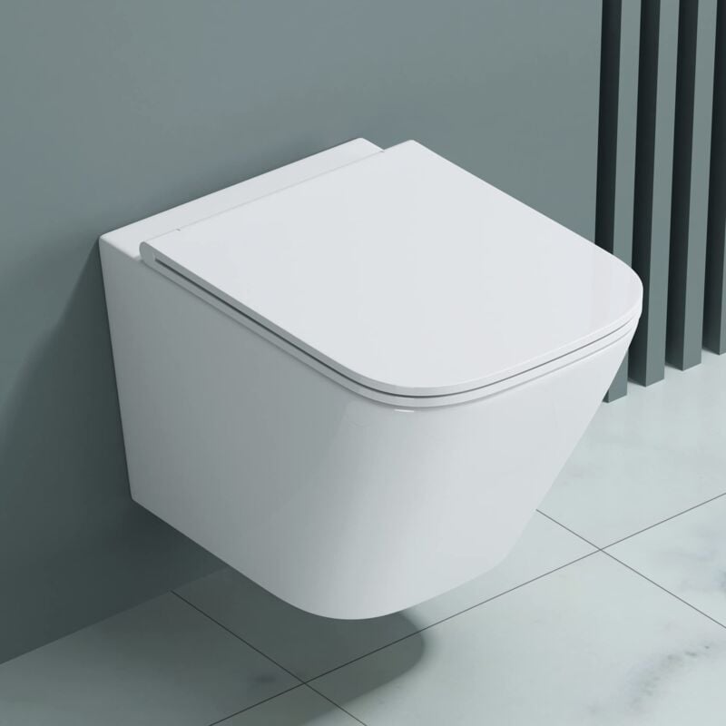 Wc Suspendu Blanc Cuvette Céramique Toilette Abattant Silencieux avec Frein de Chute Aix112 - Doporro
