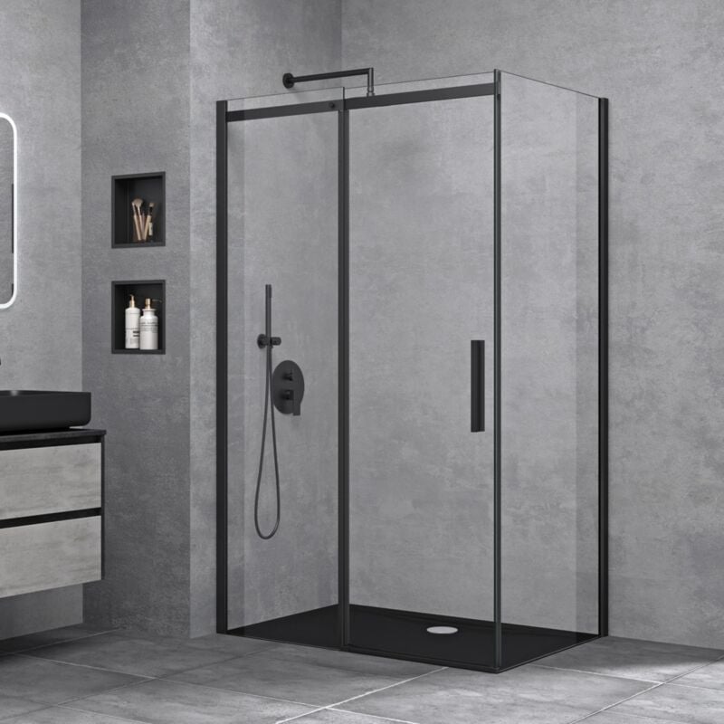 Doporro - Sogood Cabine de Douche Transparent 90x140x195cm Porte Coulissante Paroi de Douche en Angle Montage Réversible Ravenna18K Schwarz