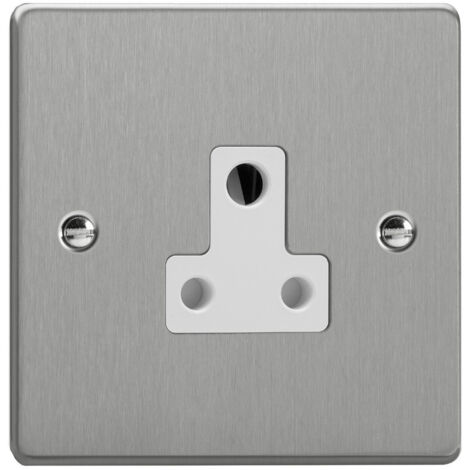 Varilight 1-Gang 5A Round Pin Socket Unswitched Brushed Silver Compact Design