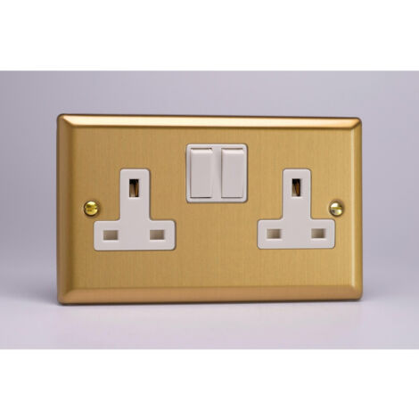 Varilight 2-Gang 13A Brass Double Pole Switched Socket