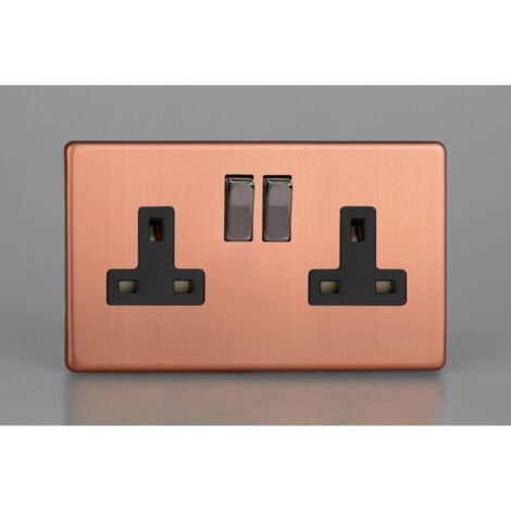 Varilight 2-Gang 13A Double Pole Socket - Brushed Copper Finish