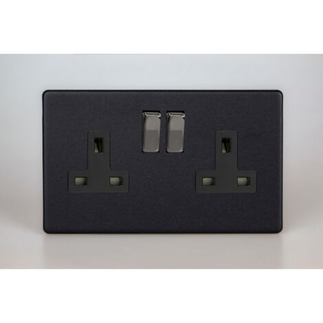 Varilight 2-Gang 13A Double Pole Switched Socket - Matt Black