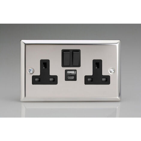 Varilight 2-Gang 13A Socket with USB A & C Charging Ports