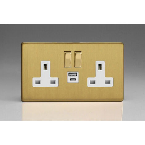 Varilight 2-Gang 13A Socket With USB Ports - Brushed Brass
