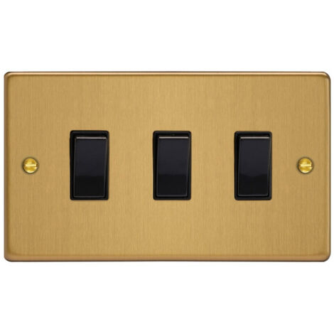 Varilight 3-Gang 10A 1- or 2-Way Rocker Switch Twin Plate Brushed Brass