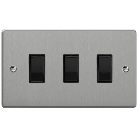 Varilight 3-Gang 10A 1- or 2-Way Rocker Switch Twin Plate Brushed Silver