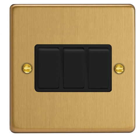 Varilight 3-Gang 10A Rocker Light Switch, Brushed Brass, 1 or 2-Way