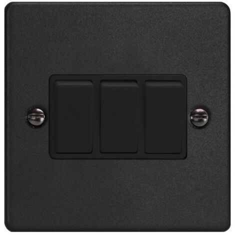 Varilight 3-Gang 10A Rocker Switch, 1- or 2-Way, Matt Black