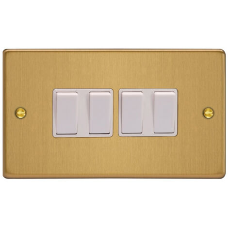 Varilight 4-Gang 10A 1- or 2-Way Rocker Switch Twin Plate Brushed Brass