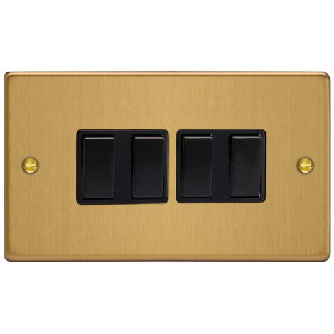Varilight 4-Gang 10A 1- or 2-Way Rocker Switch Twin Plate Brushed Brass