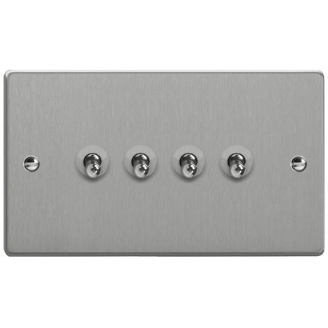 Varilight 4-Gang 10A 1- or 2-Way Toggle Switch (Twin Plate) Brushed Silver