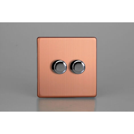Varilight Brushed Copper 2-Gang 2-Way Rotary LED Dimmer