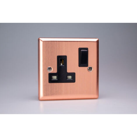 Varilight Brushed Copper Double Pole Switched Socket - 13A