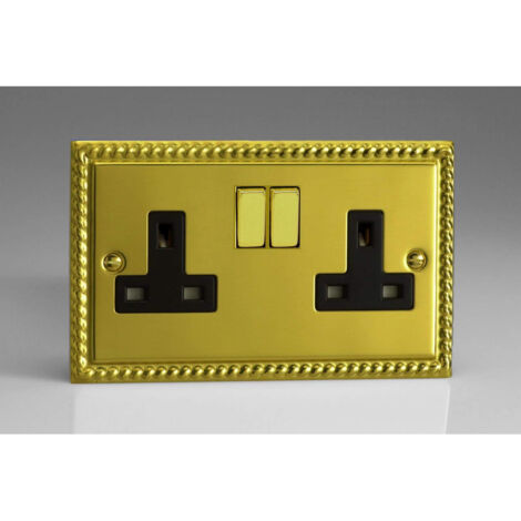 Varilight Classic Georgian Brass 2-Gang 13A Plug Socket