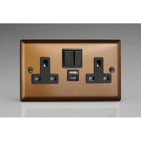 Varilight Double Socket with USB Ports - Brushed Bronze Finish