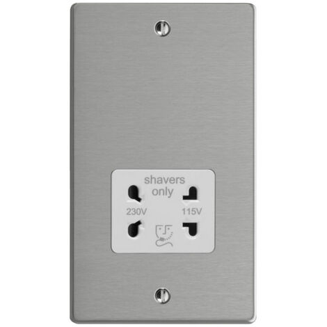 Varilight Dual Voltage Shaver Socket 230V/115V Brushed Silver, Compact Wall-Mounted Bathroom Socket