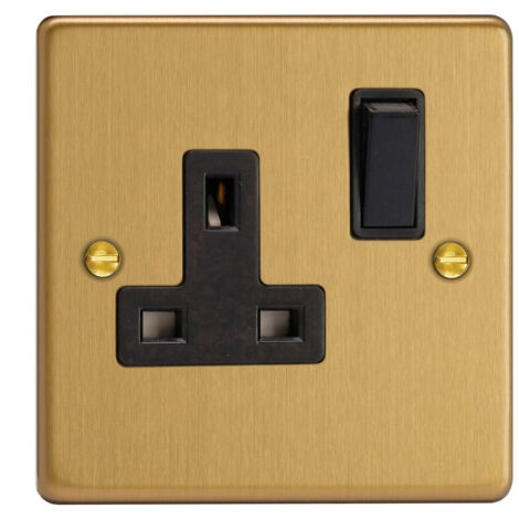 Varilight Es 1-Gang 13A Double Pole Switched Socket, Brushed Brass Metal-Clad