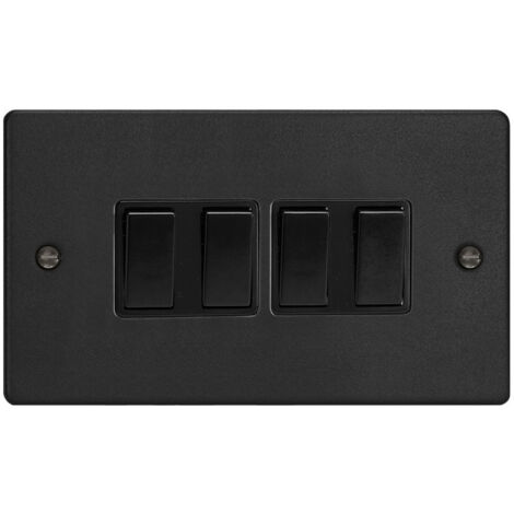 Varilight Es 4-Gang 10A 1- or 2-Way Rocker Switch Twin Plate Matt Black