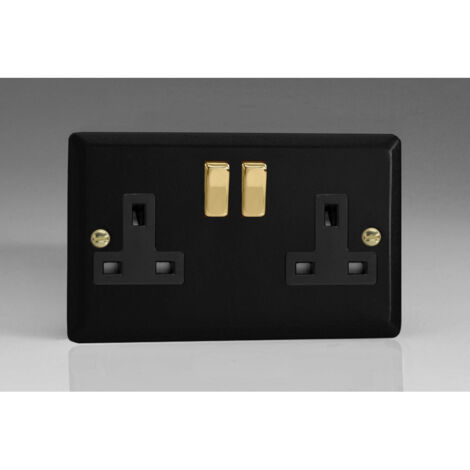 Varilight Matt Black 2-Gang 13 Amp Switched Plug Socket