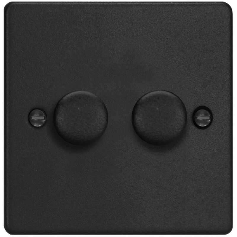 Varilight V-Pro 2-Gang 2-Way Push On/Off Rotary LED Dimmer 2 x 0-120W Matt Black