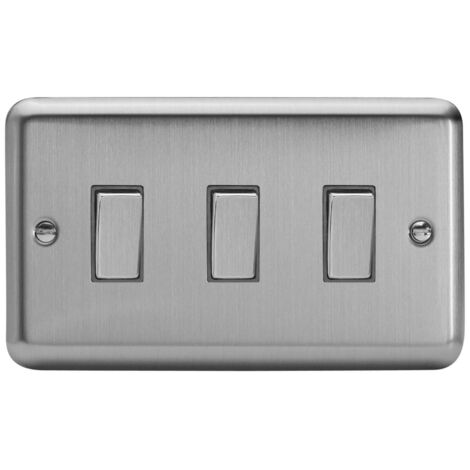 Varilight XS93D Rocker Switches 3 Gang Steel, Matt Chrome