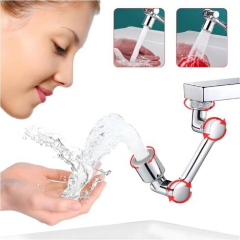 Varilla de extensión universal giratoria de 1080°, brazo giratorio de gran ángulo, grifo universal con filtro antisalpicaduras, grifo de salida de agua de dos vías