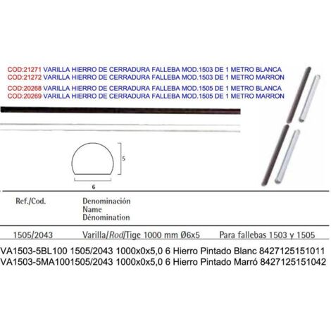 Varilla de hierro para cerradura falleba modelo 1503 de 1 metro blanca