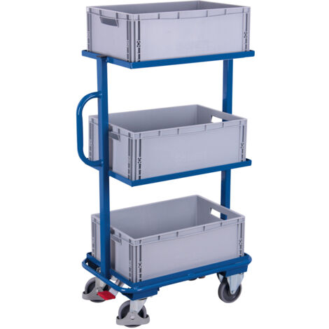 VARIOfit Beistellwagen inklusive Kunststoffkisten mit 3 offenen Böden,starr 610x410mm