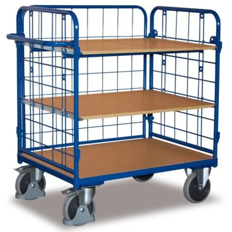 VARIOfit Dreiwandwagen, niedrig und vergittert mit 3 Etagen 1000x600mm